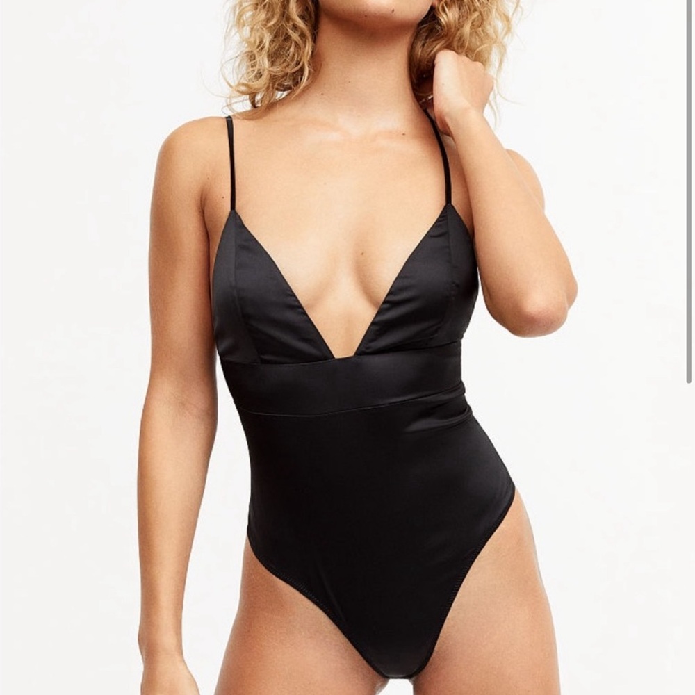 NWT For Love and Lemons silk black bodysuit, size small